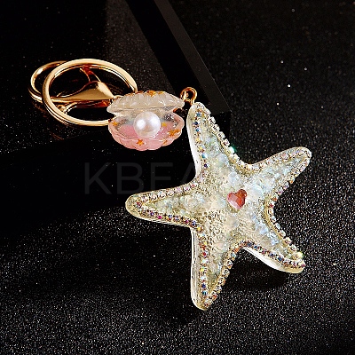 Diamond-Studded Starfish Shell Car Zinc Alloy Keychain Acrylic Cute Men and Women Bag Pendant Metal Keychain Ring Gift PW-WG2593B-01-1