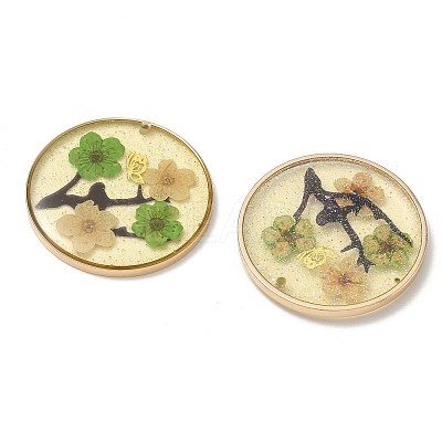 Plating Brass & Transparent Epoxy Resin & Dried Flower Pendants RE-CBAA153-06D-1