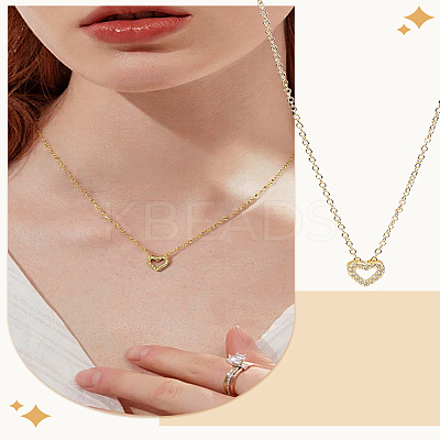 1Pc Brass Crystal Rhinestone Hollow Heart Pendant Necklaces for Women NJEW-LP0002-84-1