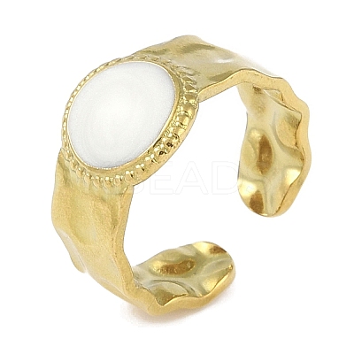Ion Plating(IP) 304 Stainless Steel Enamel Flat Round Cuff Finger Rings RJEW-L107-061G-01-1