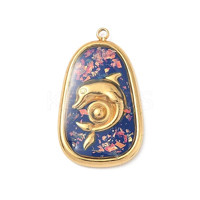 304 Stainless Steel Epoxy Resin with Natural Shell and Sequins Inside Pendants STAS-L026-17G-J04-1