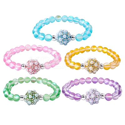 Frosted Round Synthetic Moonstone Beaded Bracelets BJEW-JB09469-1
