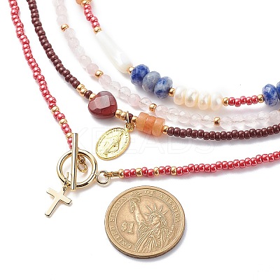 4Pcs 4 Style Cross and Virgin Mary Brass & Alloy Charms Necklaces Set NJEW-JN04018-1
