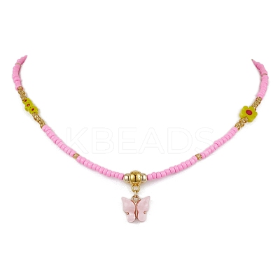 Glass Seed Beads & Flower Handmade Lampwork Beaded Necklaces NJEW-MZ00065-01-1