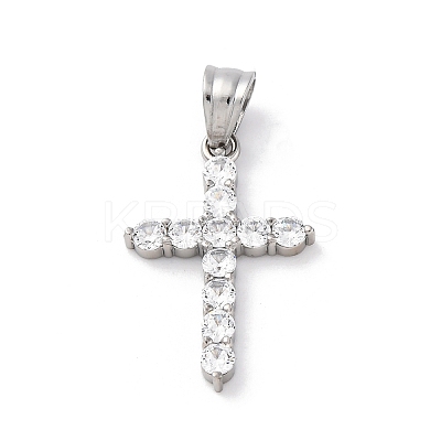 304 Stainless Steel Cubic Zirconia Pendants STAS-C102-01C-P-1