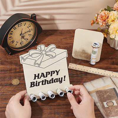 Happy Birthday Laser Cut Wooden Money Holder Display Stands AJEW-FG0004-31-1