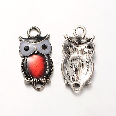 Owl Antique Silver Tone Alloy Rhinestone Enamel Pendants ENAM-N041-01D-1