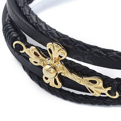 Men's Black PU Leather Cord Multi-Strand Bracelets BJEW-K243-44G-1
