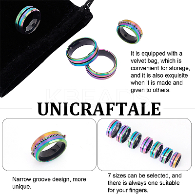 7Pcs 7 Size 304 Stainless Steel Grooved Finger Rings Set for Men Women RJEW-UN0002-70-1