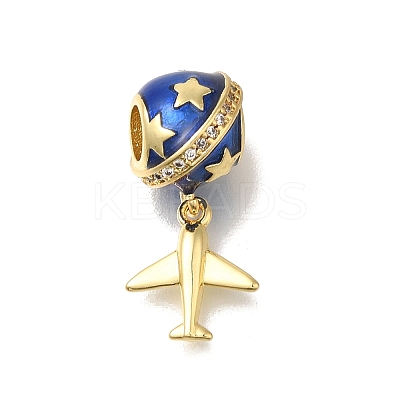 Brass Blue Enamel European Dangle Charms KK-M101-09G-1