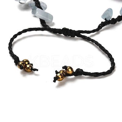Natural Amethyst & Aquamarine & Synthetic Hematite Nuggets Braided Bead Bracelet BJEW-B073-01B-1