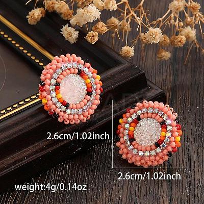 Bohemian Style Vintage Colorful Glass Seed Bead & Rhinestone Beaded Stud Earrings VY5957-4-1