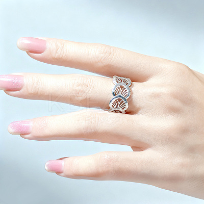 Hollow Out Shell Shape Brass Cuff Open Rings for Women WG8D7EC-01-1