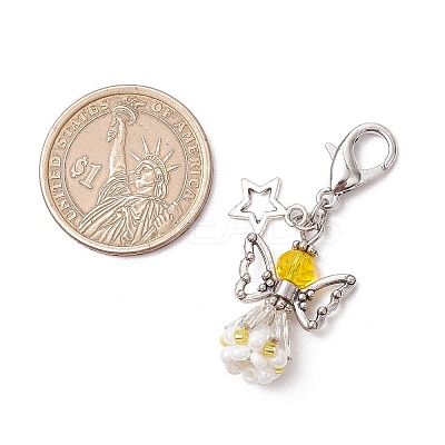 Angel Glass Beaded & Alloy Pendant Decorations HJEW-MZ00192-1