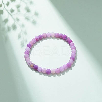 Natural Weathered Agate(Dyed) Round Beaded Stretch Bracelet BJEW-JB08363-01-1