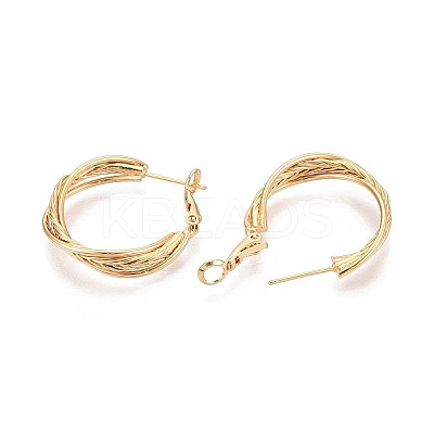 Twist Brass Hoop Earrings EJEW-T047-99G-1