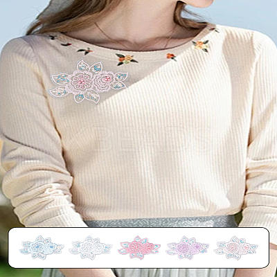 10Pcs 5 Colors Flower Shape Polyester Lace Embroidery Sewing Ornament Accessories DIY-LP0004-33-1