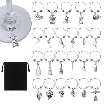 23Pcs 23 Styles Brass Wine Glass Charms AJEW-GL00003-1