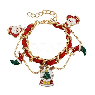 Christmas Alloy Enamel Imitation Pearl and Faux Leather Charm Bracelets for Women FS-WG9C2A3-02-1
