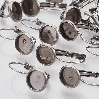 Tarnish Resistant Flat Round Tray Smooth Surface 304 Stainless Steel Leverback Earring Findings STAS-R065-64-1