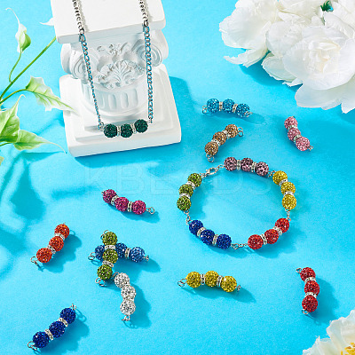 14Pcs 14 Colors Polymer Clay Rhinestone Ball Connector Charms PALLOY-TAC0145-1