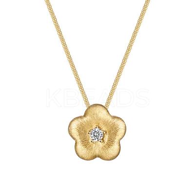 Flower 925 Sterling Silver Micro Pave Clear Cubic Zirconia Pendant Necklaces for Women NJEW-F338-10G-1