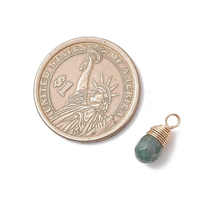 Copper Wire Wrapped Natural Indian Agate Faceted Teardrop Charms PALLOY-JF04948-1