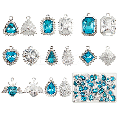 40Pcs 8 Style Platinum Plated Alloy Glass Pendants Sets ALRI-PH0001-27B-1