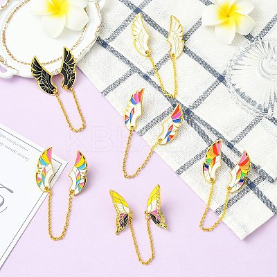 6Pcs 6 Styles Wings Enamel Pins JEWB-CJ0001-39-1