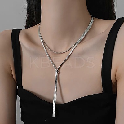 316 Surgical Stainless Steel Snake Chain Slider Lariat Necklaces for Women FS-WG6B247-01-1