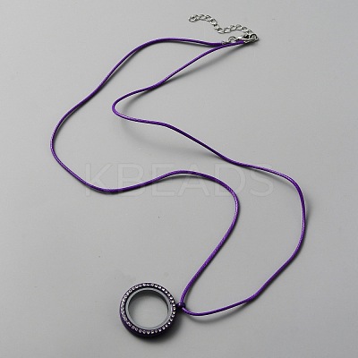 Blank Living Floating Memory Crystal Rhinestone Flat Round Locket Necklace NJEW-WH0002-12E-1