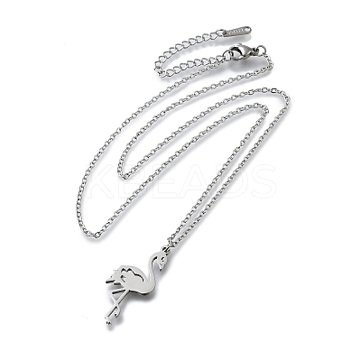 304 Stainless Steel Flamingo Shaped Pendant Cable Chain Necklaces for Women Men NJEW-Q032-02A-P-1
