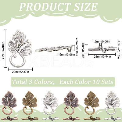 30Pcs 3 Colors Alloy Toggle Clasps FIND-SP0001-55-1
