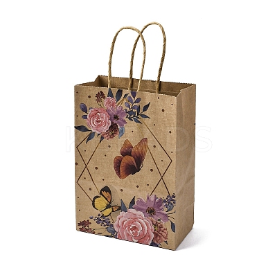 Flower Butterfly Pattern Kraft Paper Bags LS-CARB-F012-03A-1