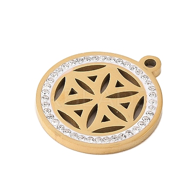 Preserved Fresh Flower 304 Stainless Steel Rhinestone Pendants STAS-S139-01G-06-1