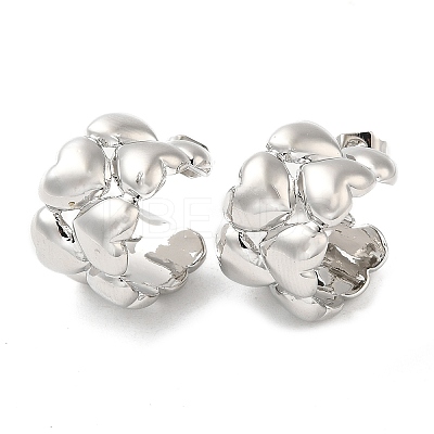 Brass Heart Stud Earrings EJEW-M228-03P-1