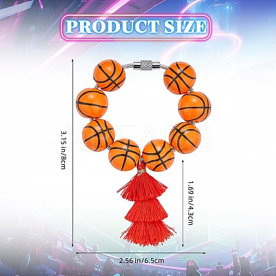 Wood Basketball Beads Pendant Decorations HJEW-SW00125-1