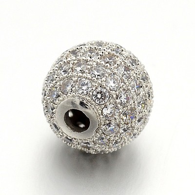 CZ Brass Micro Pave Cubic Zirconia Round Beads ZIRC-L017-01P-1