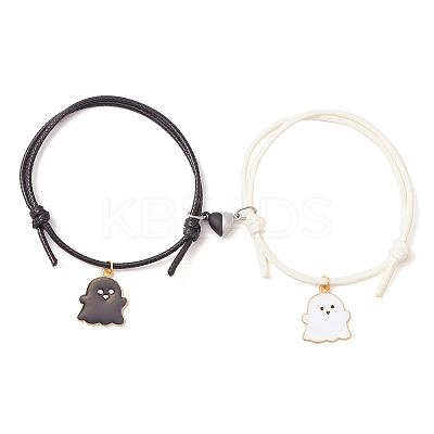 2Pcs 2 Color Alloy Enamel Ghost Charm Bracelets Set BJEW-TA00307-1