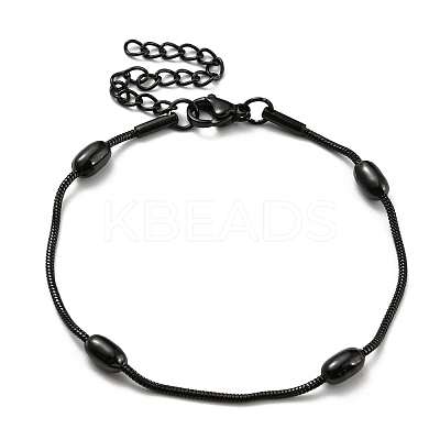 304 Stainless Steel Round Snake Chain Bracelet with Oval Beaded BJEW-E088-03EB-1