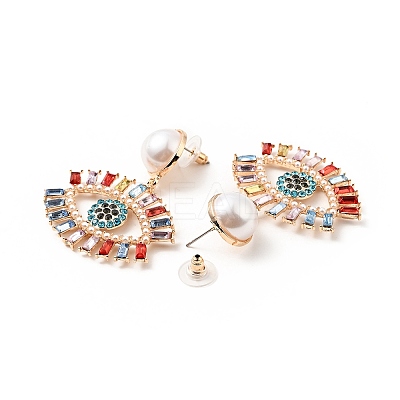 Rhinestone Eye Dangle Stud Earrings with Acrylic Pearl Beaded EJEW-J045-01KCG-1