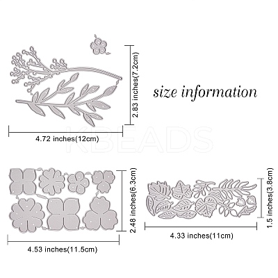 3Pcs 3 Style Leaf & Flower Frame Carbon Steel Cutting Dies Stencils DIY-SZ0004-18-1