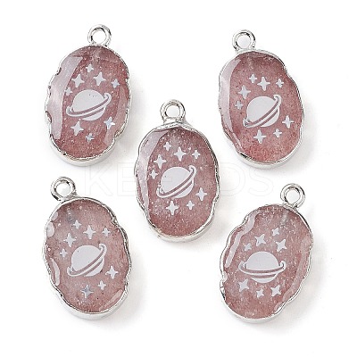 Natural Strawberry Quartz Oval Pendants G-C102-07P-04-1