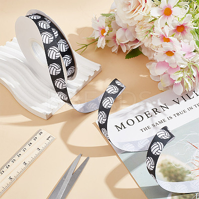 20 Yards Sport Ball Printed Polyester Volleyball Grosgrain Ribbon OCOR-WH0085-75A-01-1