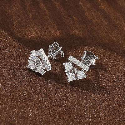 925 Sterling Silver Clear Cubic Zirconia Stud Earrings EJEW-Q032-01C-P-1