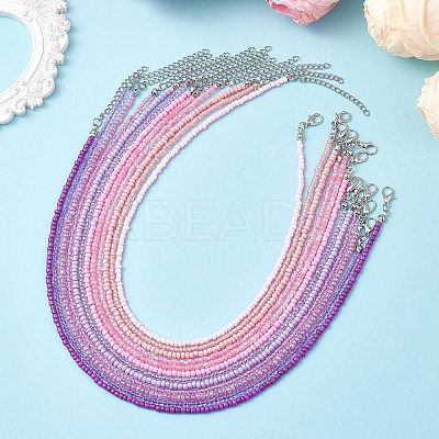 3MM Gradient Color Glass Seed Beaded Choker Necklaces for Women NJEW-JN05877-1