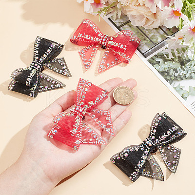 4Pcs 2 Colors Bowknot Polyester Rhinestone Shoe Decorations AJEW-HY0001-80A-1
