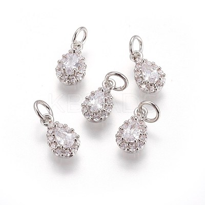 Brass Cubic Zirconia Charms KK-E772-14B-P-1