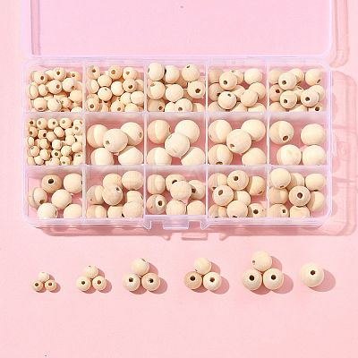 241Pcs 5 Styles Natural Unfinished Wood Beads WOOD-FS0002-36-1