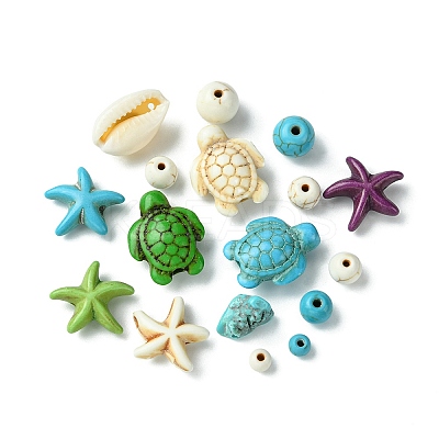DIY Synthetic Turquoise & Natural Cowrie Shell Beads Jewelry Making Finding Kits DIY-FS0005-98-1